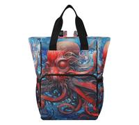 DDDIYEU Art De L'océAn Rouge Poulpe Sac à Langer Sac à Dos Grande Capacité Multifonction Sac à Couches pour Voyage Maman Femme Papa
