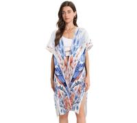 DDDIYEU Art Floral Oiseau Bleu Tunique de Plage Femme,Couverture de Maillot de Bain Légère et Ample Parfaite pour l’Été