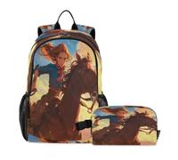 DDDIYEU Beauté Des Chevaux De Dessin Animé Sac D'École Sac À Dos Étudiant avec Sac À Lunch pour Les Enfants Voyageant Garçon
