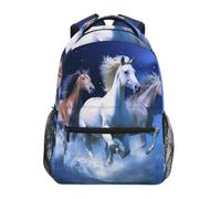 DDDIYEU Chevaux Blancs En Cours D'exéCution Oeuvre Bandoulière Sacs Cartable à Dos à Cartable Étudiants Sac pour Scolaire Filles Voyages Garçons