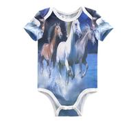 DDDIYEU Chevaux Blancs En Cours D'exéCution Oeuvre Body pour Bébé-Body Manches Courtes En Coton pour Enfant 3-24 Mois Été