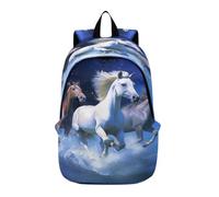 DDDIYEU Chevaux Blancs En Cours D'exéCution Oeuvre Sac À Dos Portable Léger Randonnée Extérieure Cartable Dos À Sac pour Voyage