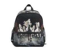 DDDIYEU Chevaux Blancs Galopant Oeuvre Sac à Dos Enfant Sac d'École Maternelle Préscolaire Étudiant Scolaire Cartable pour Âgés de 3 à 8 Ans Garçons Filles