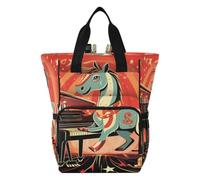 DDDIYEU ComéDie Musicale RéTro Licorne Brune Sac à Langer Sac à Dos Grande Capacité Multifonction Sac à Couches pour Voyage Maman Femme Papa