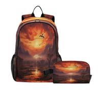 DDDIYEU Coucher De Soleil Doré Tranquille Sac D'École Sac À Dos Étudiant avec Sac À Lunch pour Les Enfants Voyageant Garçon