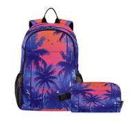 DDDIYEU Coucher De Soleil Violet Tropical Tranquille Sac D'École Sac À Dos Étudiant avec Sac À Lunch pour Les Enfants Voyageant Garçon