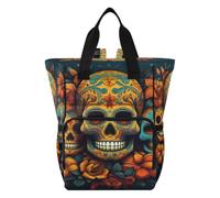 DDDIYEU Crâne De FêTe Fleurs Orange Sac à Langer Sac à Dos Grande Capacité Multifonction Sac à Couches pour Voyage Maman Femme Papa