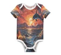 DDDIYEU Dauphins De L'océAn Ardent Coucher De Soleil Doré Body pour Bébé-Body Manches Courtes En Coton pour Enfant 3-24 Mois Été