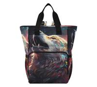 DDDIYEU Dramatique Sac à Langer Sac à Dos Grande Capacité Multifonction Sac à Couches pour Voyage Maman Femme Papa Golden Wolf Hurlant