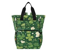 DDDIYEU Feuilles De TrèFle Vert Naturel Sac à Langer Sac à Dos Grande Capacité Multifonction Sac à Couches pour Voyage Maman Femme Papa