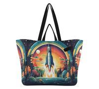 DDDIYEU FuséE PlanèTes éToiles Arbre Fleur Sac Fourre-Tout ImperméAble de Plage,Sac de Voyage pour Femmes,Sac à Provisions pour Filles