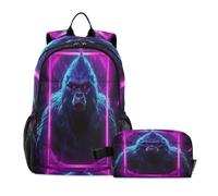 DDDIYEU Gorille En ColèRe Singe Rose Sac D'École Sac À Dos Étudiant avec Sac À Lunch pour Les Enfants Voyageant Garçon
