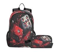 DDDIYEU Illustration CréAtive De DéS Rouges Sac D'École Sac À Dos Étudiant avec Sac À Lunch pour Les Enfants Voyageant Garçon