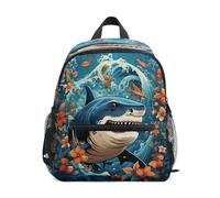 DDDIYEU Illustration De Requins De Dessin Animé Mignon Sac à Dos Enfant Sac d'École Maternelle Préscolaire Étudiant Scolaire Cartable pour Âgés de 3 à 8 Ans Garçons Filles