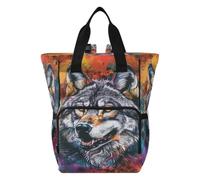 DDDIYEU Loup Gris Vibrant Multicolore Artistique Sac à Langer Sac à Dos Grande Capacité Multifonction Sac à Couches pour Voyage Maman Femme Papa