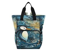 DDDIYEU Oeuvre Fluide De Pingouin Bleu Sac à Langer Sac à Dos Grande Capacité Multifonction Sac à Couches pour Voyage Maman Femme Papa