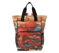 DDDIYEU Oeuvre Marine De Poulpe Orange Sac à Langer Sac à Dos Grande Capacité Multifonction Sac à Couches pour Voyage Maman Femme Papa