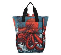 DDDIYEU Poulpe Rouge OcéAn Mer Sac à Langer Sac à Dos Grande Capacité Multifonction Sac à Couches pour Voyage Maman Femme Papa