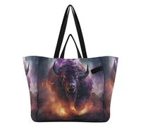 DDDIYEU Vache Feu En ColèRe Pourpre Sac Fourre-Tout ImperméAble de Plage,Sac de Voyage pour Femmes,Sac à Provisions pour Filles