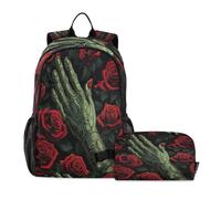 DDDIYEU Vert Robotique Rouge Floral Sac D'École Sac À Dos Étudiant avec Sac À Lunch pour Les Enfants Voyageant Garçon