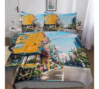 DDFRTYY Rues de Tokyo Parure De Lit avec Housse De Couette Et Taies d'oreiller, 3 Pièces Ensemble Ultra Doux Microfibre Hypoallergénique Double (200x200cm)