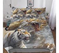DDFRTYY Tiger Dragon Parure De Lit 3 Pièces Housse De Couette avec Taie d'oreiller Microfibre Douce pour Enfants Adultes King(220x240cm)