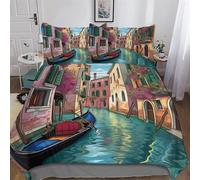 DDFRTYY Ville d'eau de Venise Parure De Lit Housse De Couette avec Taie d'oreiller 2 Pièces Microfibre pour Enfants Adultes Housse Couette Single(135x200cm)