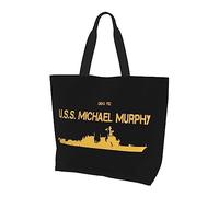 Ddg 112 Uss Michael Murphy Sac à main en toile léger pour femme Sac de courses réutilisable Noir