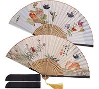 DDGG 2 Pièces Éventail à Main Pliants, Ventilateur Chinois, Pliant en Bambou, Éventail Pliant Portable à Main, pour Danse, Fête, Cadeaux de Mariage, Décoration de Mariage (B)