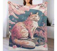 DDGHHKK Cherry Blossom Chat Japan Impression 3D Couvertures Légère en Polaire De Flannel Linge De Lit Couvre-lit Couverture De Canapé （150×200cm）