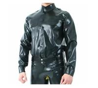 DDINGHOONQPODFR Chemise pour homme 100 % latex avec boutons sur le devant, manches longues, col rabattable, poches en caoutchouc, Noir., M