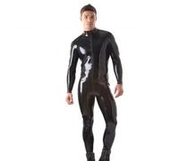 DDINGHOONQPODFR Combinaison moulante en PVC pour homme, grande taille, fermeture éclair sur le devant, manches longues, pour cosplay, Halloween, performance, Noir , L
