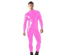 DDINGHOONQPODFR Combinaison moulante en PVC pour homme, grande taille, fermeture éclair sur le devant, manches longues, pour cosplay, Halloween, performance, rose, XXL