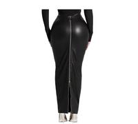 DDINGHOONQPODFR Jupe en PU noire pour femme - Taille haute - Élastique - Longue jupe pour femme - Jupe décontractée en polyuréthane, Noir , L