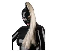 DDINGHOONQPODFR Masque en caoutchouc latex avec perruque, capuche en latex et fermeture éclair dans le dos pour Halloween, noir, S