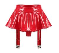 DDINGHOONQPODFR Mini jupe à volants en cuir verni pour femme, porte-jarretelles intégrées, clips métalliques, mini-jupe, Rouge, M