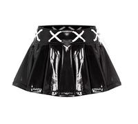 DDINGHOONQPODFR Mini jupe plissée en cuir verni avec fermeture éclair invisible pour femme, Noir , XXL