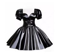DDINGHOONQPODFR Robe Sissy noire en PVC pour femme, costume de soubrette verrouillable pour cosplay, noir, S