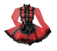 DDINGHOONQPODFR Tenue de soubrette verrouillable à fermeture éclair sur le devant noir avec tablier col haut Costume de cosplay en PVC Mini uniforme de fête, rouge, S