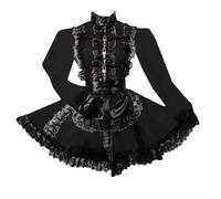 DDINGHOONQPODFR Tenue de soubrette verrouillable à fermeture éclair sur le devant noir avec tablier col haut Costume de cosplay en PVC Mini uniforme de fête, noir, L