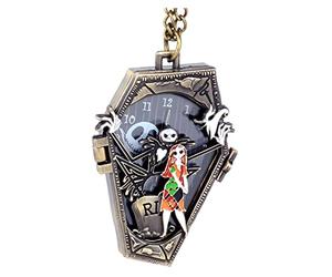 Ddjbdb Montre de poche à quartz avec chaîne et collier, motif L'Étrange Noël de monsieur Jack - Cadeau pour enfants, hommes, garçons, fils, petit-fils avec boîte noire, bronze