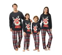 DDKJ Pyjama Noël Famille,Pyjama de Noel Famille,Ensemble Pyjamas Familles Christmas Pajamas Assorti à Manches Longues avec Imprimé des Cerfs,Pyjamas Noel Vêtement de Nuit pour Hommes Femmes Enfant