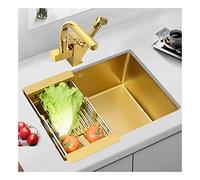 DDKYHU Évier de Cuisine Simple Profond en Acier Inoxydable doré avec Robinet extractible Multifonctionnel et Assemblage de vidange, Montage par Le Haut ou sous Plan (doré 60 x 40 cm)