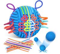 ddLUCK Balle activité sensorielle, Jeux Anti-Stress en Silicone pour autisme, TDAH, oulagement, anxiété, Voyage Jouet Silencieux Fidget Toys pour Enfant et Adultes,10 Couleurs avec 20 Cordes (Bleu)