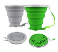 ddLUCK Gobelet Pliable en Silicone, 320ml Tasse Retractable Camping Cup | Lot de 2, Vert & Gris, Flexible, Reutilisable, Portable, Pliant Mug Pour Pique-Nique, RandonnéE, Fitness en Plein Air