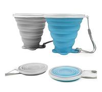 ddLUCK Gobelets Pliables en Silicone, Camping Randonnée Réutilisable Tasse | Lot de 2, 260ml Capacité, Gris & Bleu, sans BPA, avec Couvercle d'étanchéité en Plastique, pour Voyage Pique-nique Bureau