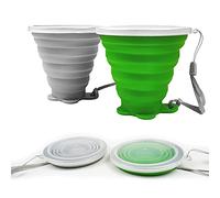 ddLUCK Gobelets Pliables en Silicone, Camping Randonnée Réutilisable Tasse | Lot de 2, 260ml Capacité, Vert & Gris, sans BPA, avec Couvercle d'étanchéité en Plastique, pour Voyage Pique-nique Bureau