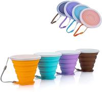 ddLUCK Gobelets Pliables en Silicone, Camping Randonnée Réutilisable Tasse | Lot de 4, 260ml Capacité, Multicolore Foncé, avec Couvercle d'étanchéité en Plastique, pour Voyage Pique-nique Bureau