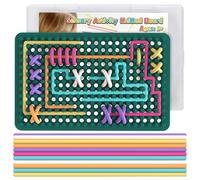 ddLUCK Jeux Enfant Voyage Silicone Sensory Tricot Board pour TDAH & autisme | Vert, avec 20 Cordes & Boîte en Plastique, Jouet Sensoriel pour Adultes Anti Stress Anxiété, Jeu Double Face Calm Toys
