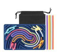 ddLUCK Sensory Enfants Voyage Fidget Activity Board pour Anti Stress TDAH | Silicone, Bleu, avec 20 Cordes & Sac, Jouet Sensoriel pour Adultes Autisme Anxiété, Jeu Compact Tableau Double Face Toys
